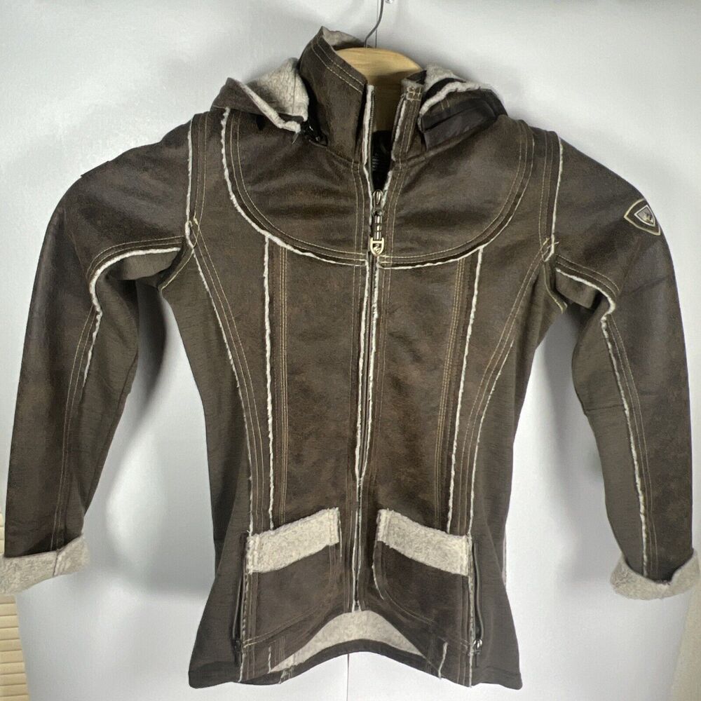Kuhl Projekt Women XS Oak Dani Sherpa Full Zip Hooded Italian Micro Suede Jacket